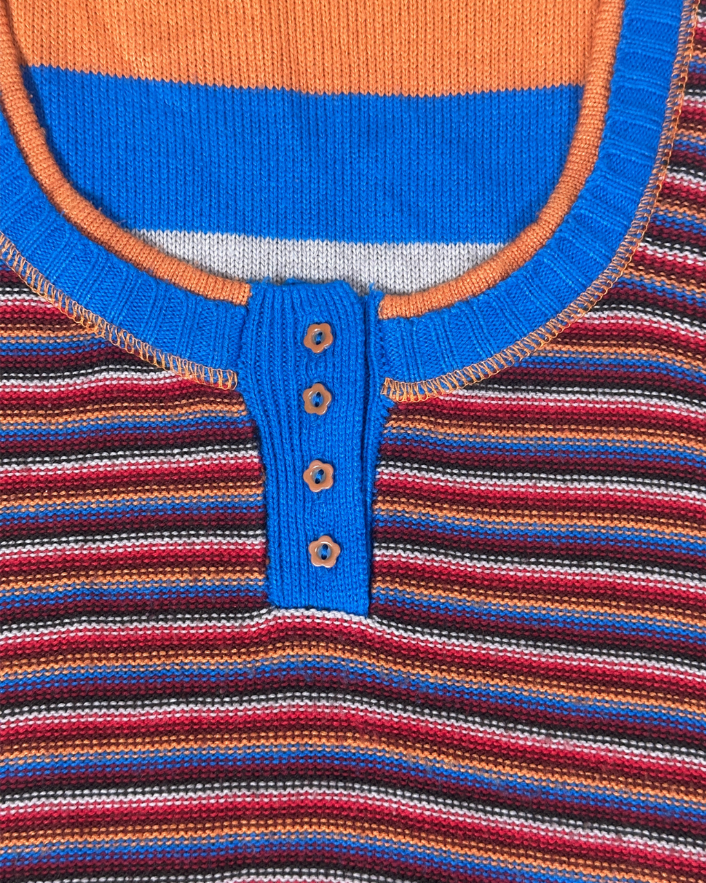 Y2K XSIDE Button-Front Mixed Stripe Knit Top - Large