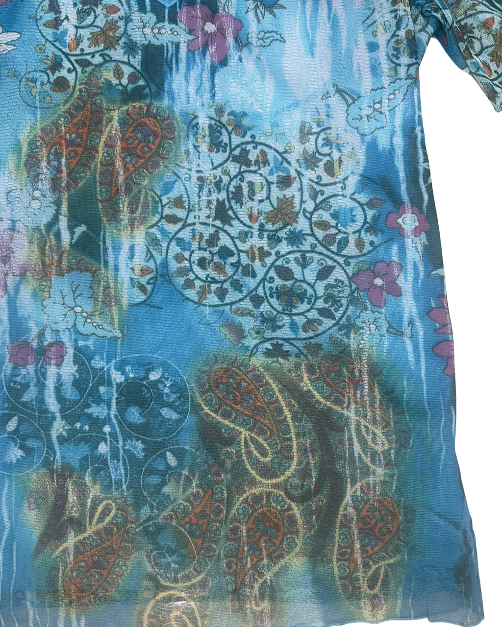 Y2K Abstract Floral Paisleyop with Embroidered Trim