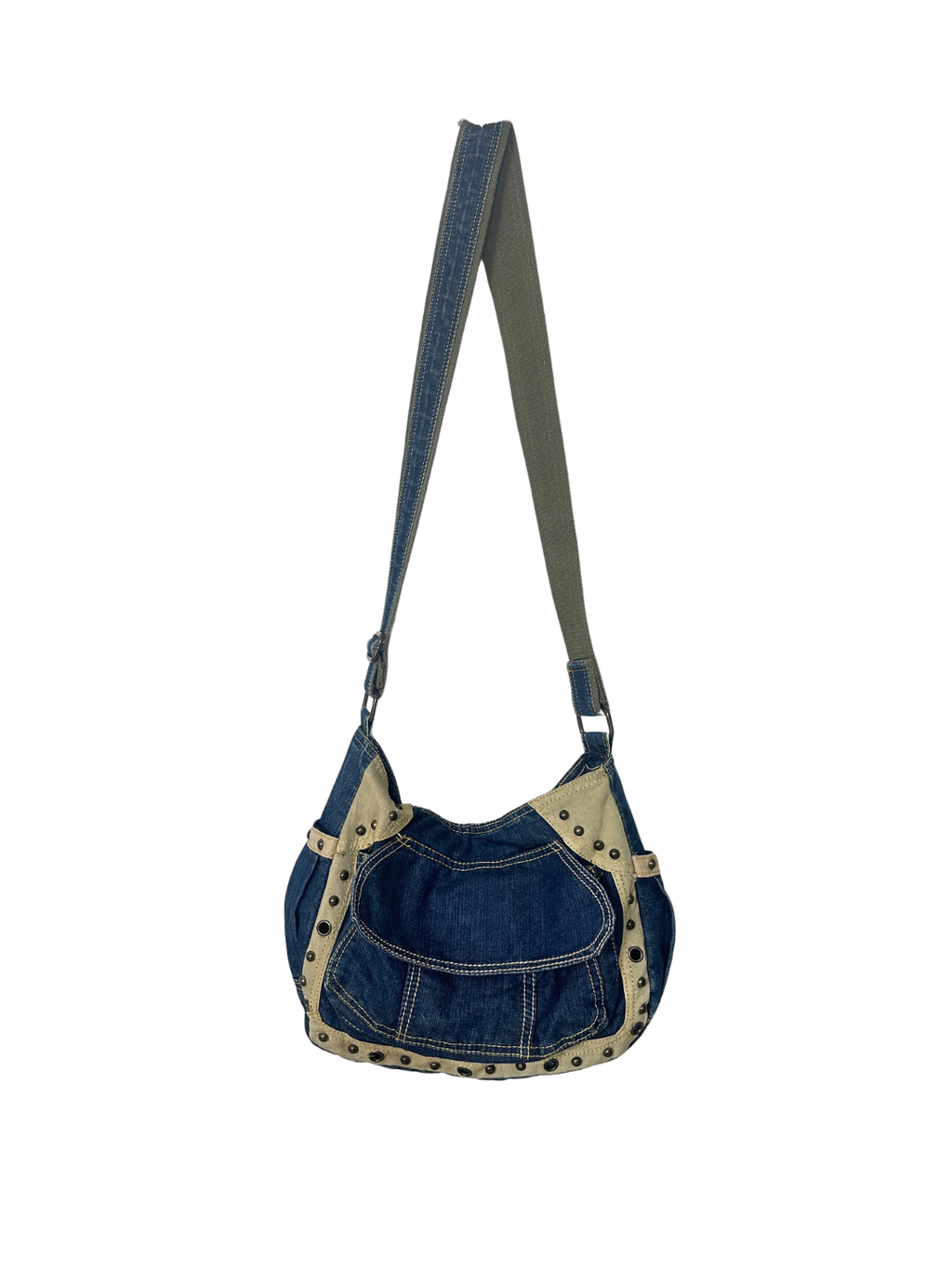Y2K Grunge Denim Shoulder Bag with Grommet Details