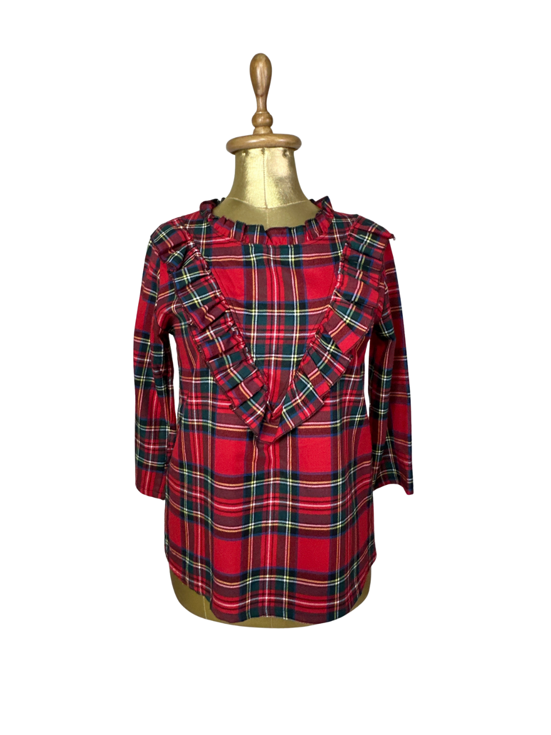 Vintage Red Tartan Plaid Ruffled Blouse - Small