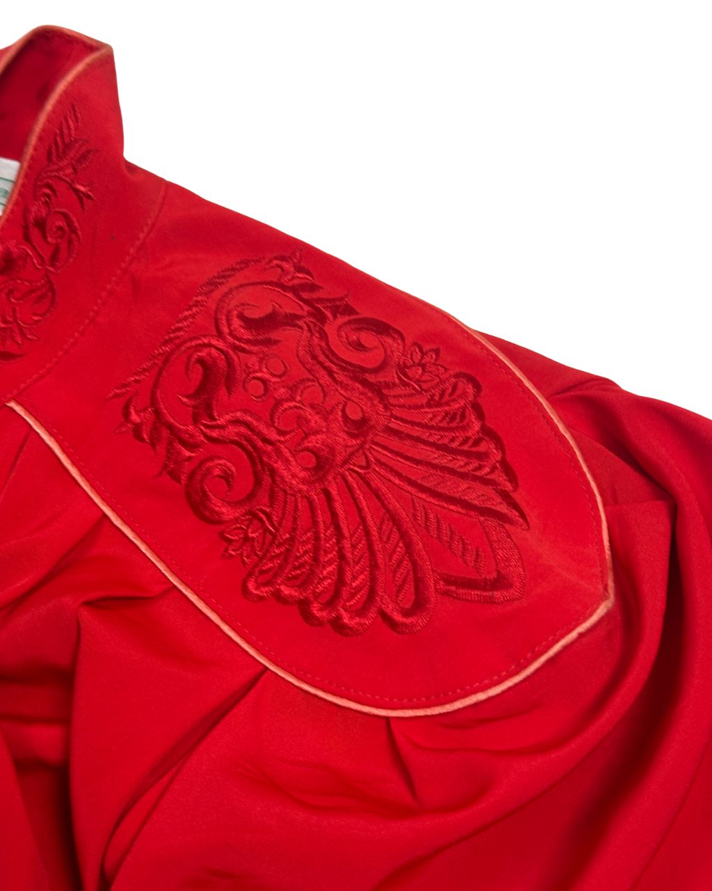 Vintage Canda Red Embroidered Pleated Blouse