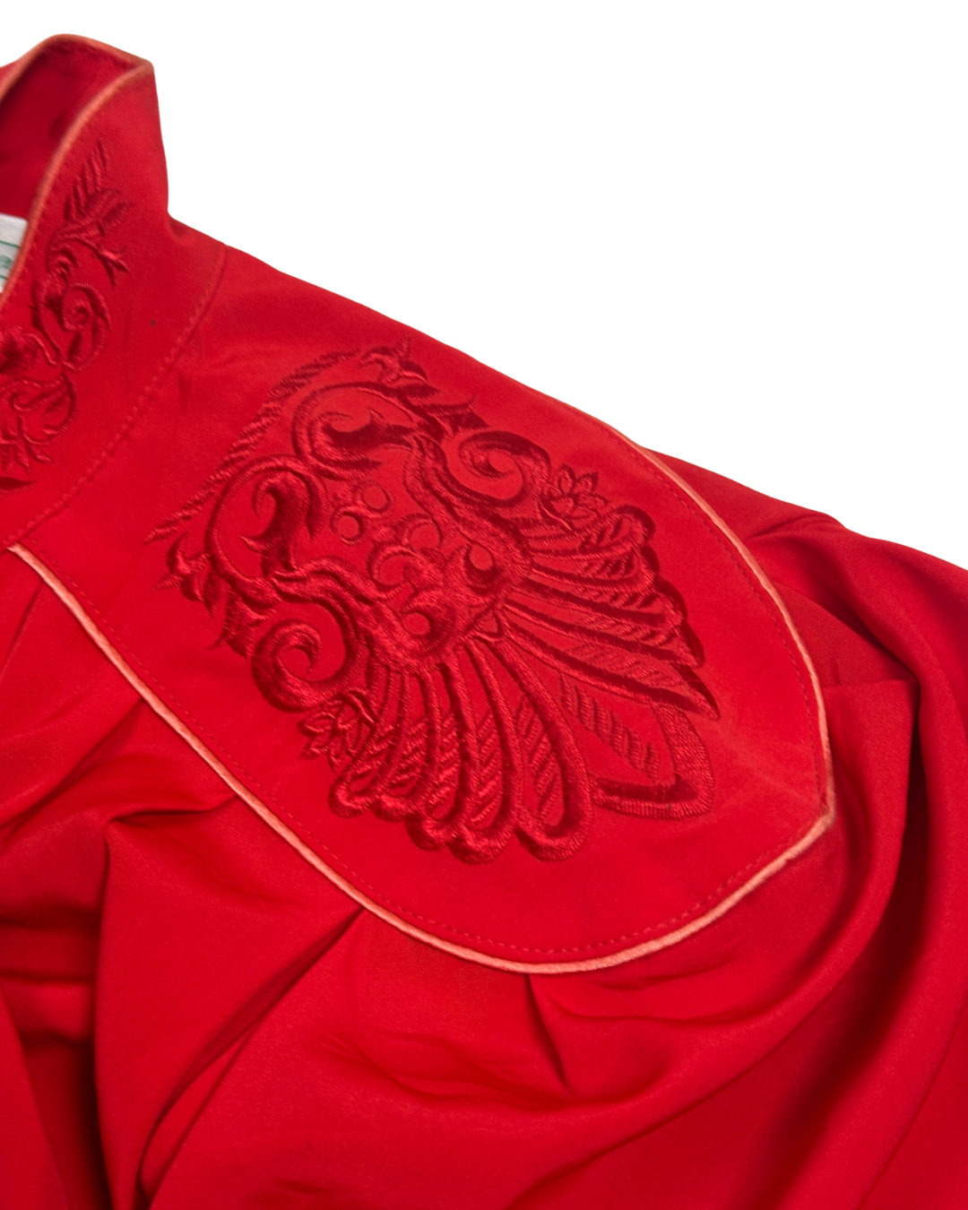 Vintage Canda Red Embroidered Pleated Blouse