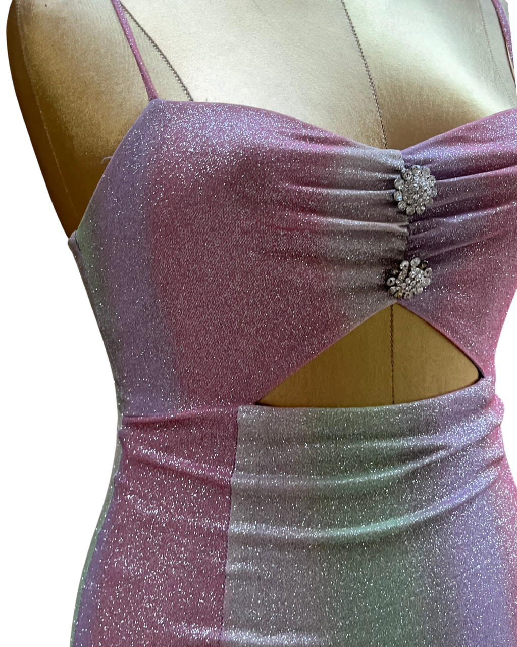 Pomelo Pastel Glitter Cut-Out Mini Dress - Small