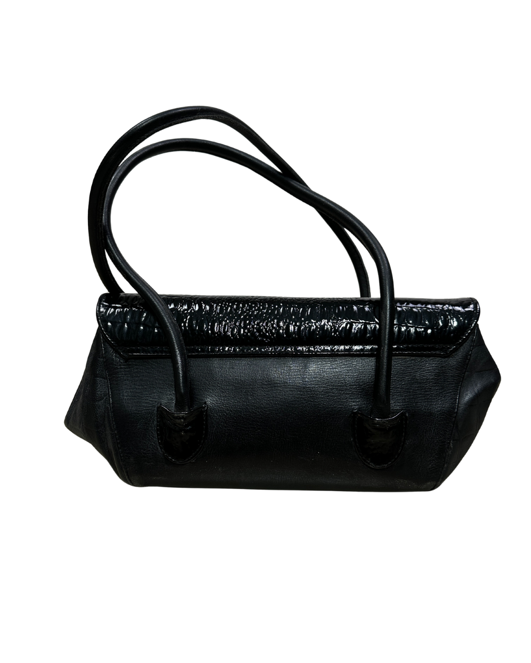 Vintage Genuine Leather Croc-Detail Baguette Bag