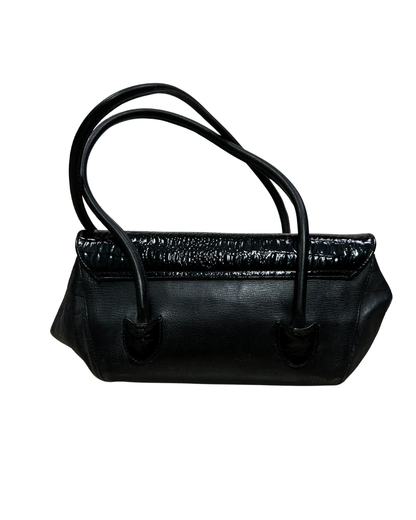 Vintage Genuine Leather Croc-Detail Baguette Bag