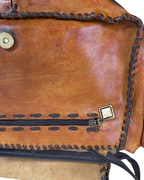 Handmade Brown Whipstitch Genuine Leather Shoulder Bag with Flower Detail