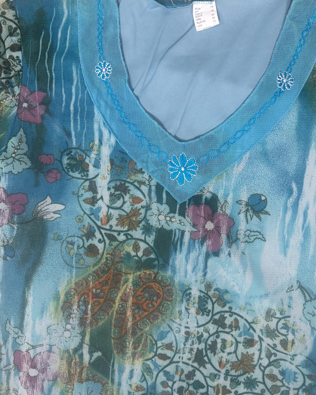 Y2K Abstract Floral Paisleyop with Embroidered Trim