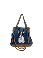 Sequined French Bulldog Large Denim Tote Bag
