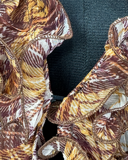 Ruffle Front Plaid Sheer Blouse