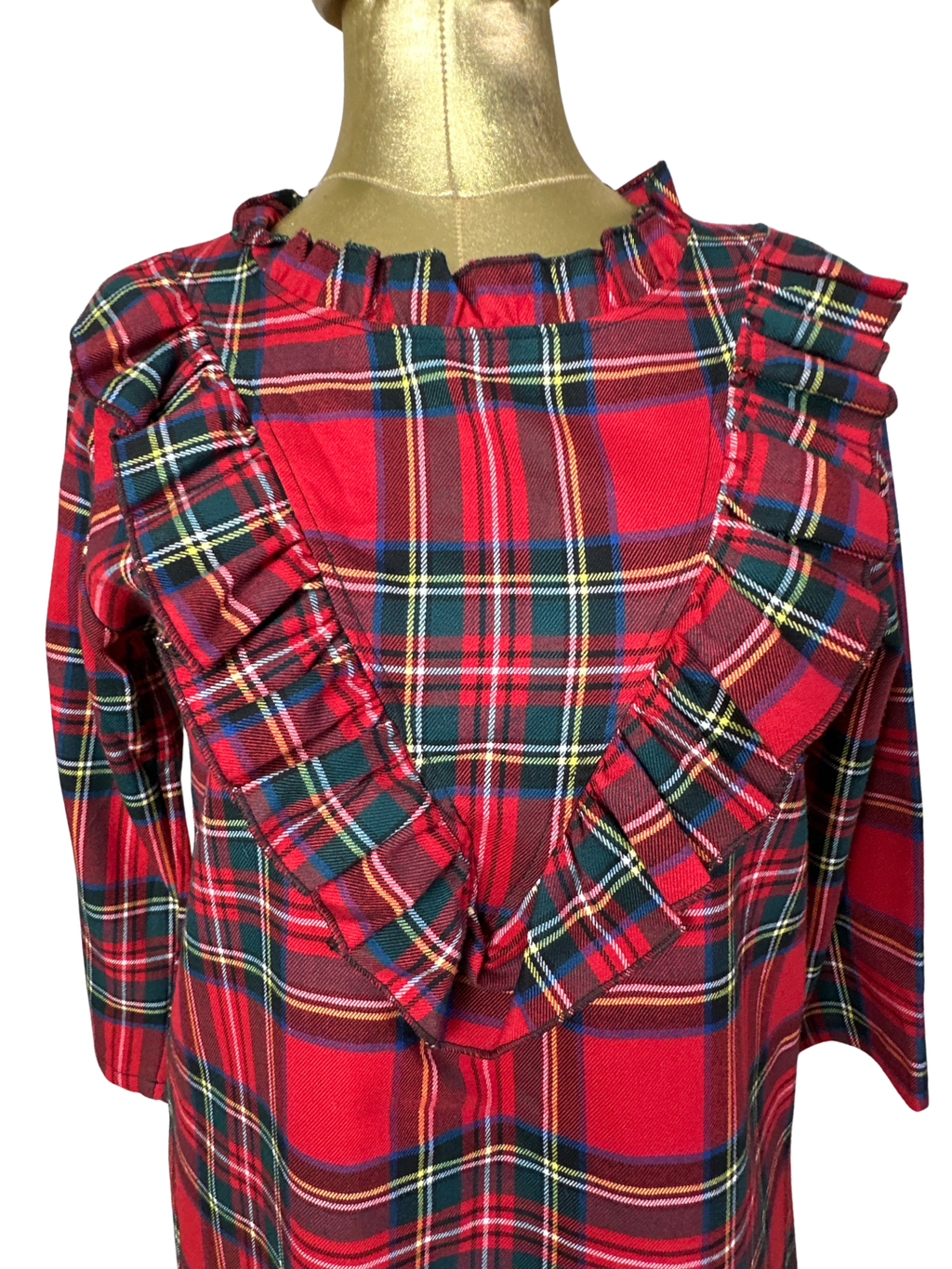 Vintage Red Tartan Plaid Ruffled Blouse - Small