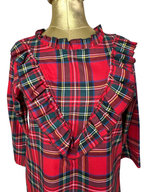 Vintage Red Tartan Plaid Ruffled Blouse - Small