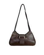 90s Style Chocolate Brown Genuine Leather Baguette Bag