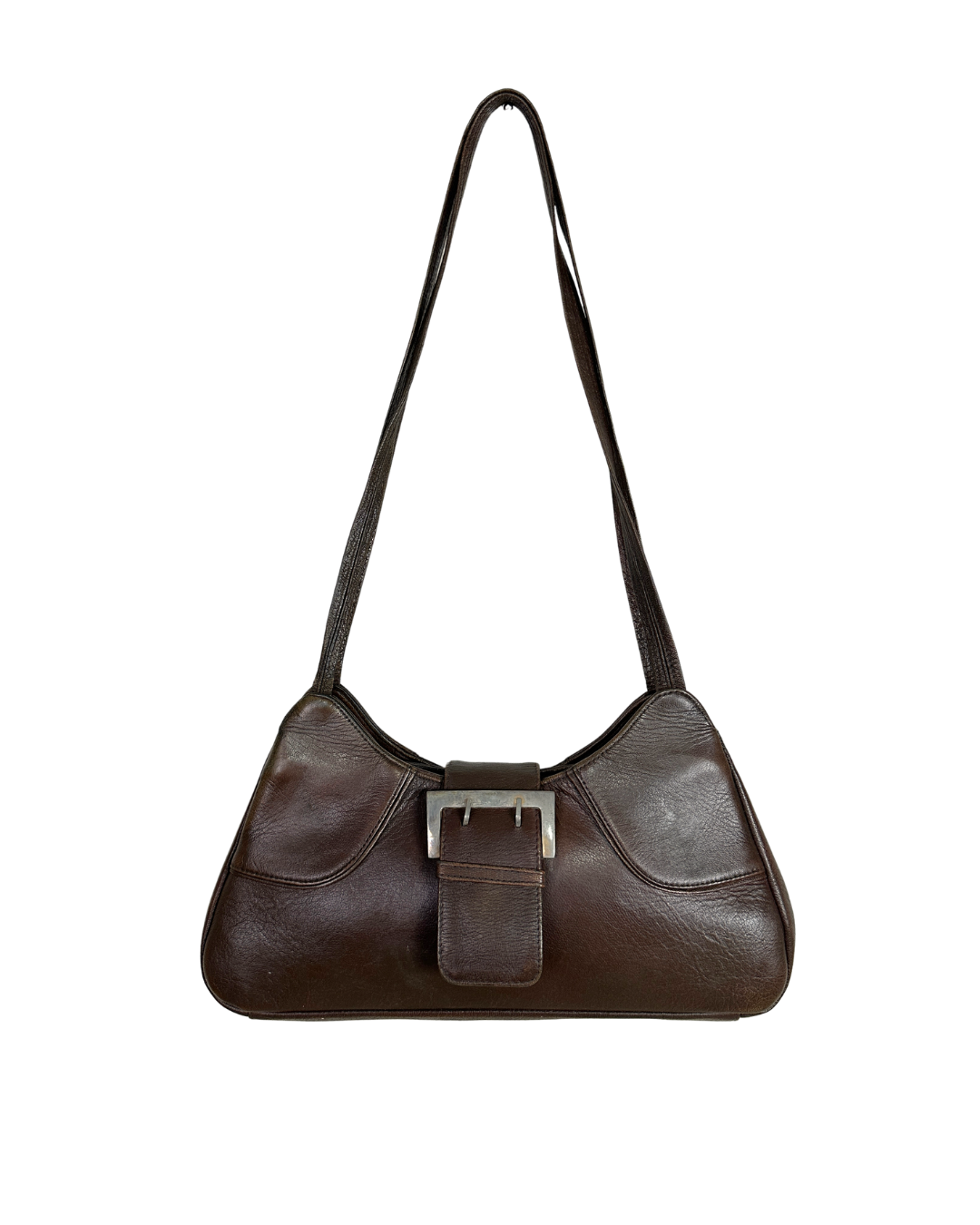 90s Style Chocolate Brown Genuine Leather Baguette Bag