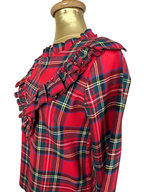 Vintage Red Tartan Plaid Ruffled Blouse - Small