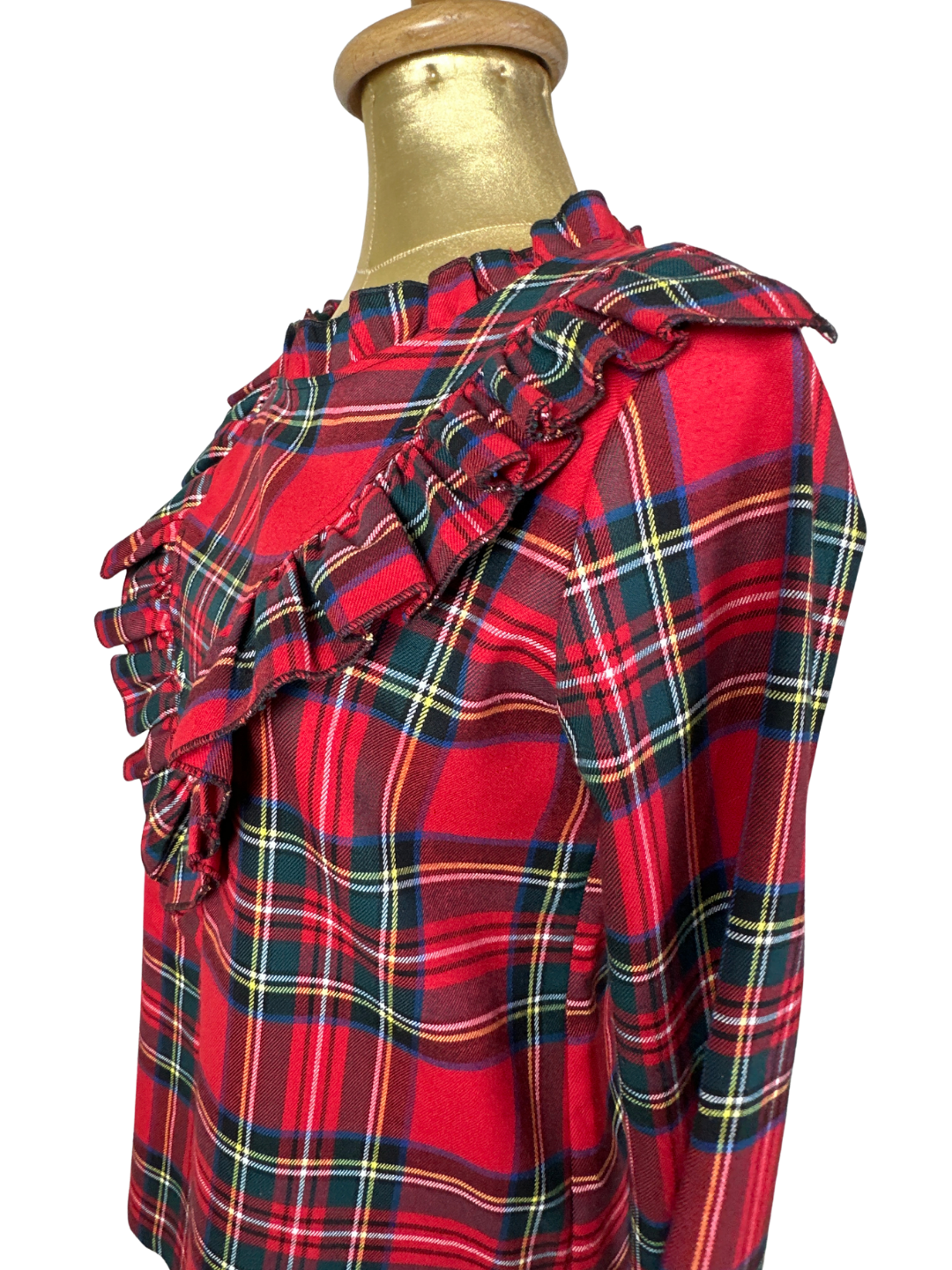 Vintage Red Tartan Plaid Ruffled Blouse - Small