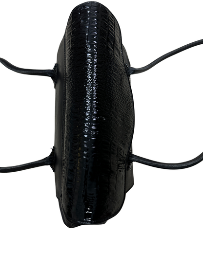 Vintage Genuine Leather Croc-Detail Baguette Bag
