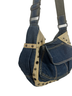 Y2K Grunge Denim Shoulder Bag with Grommet Details