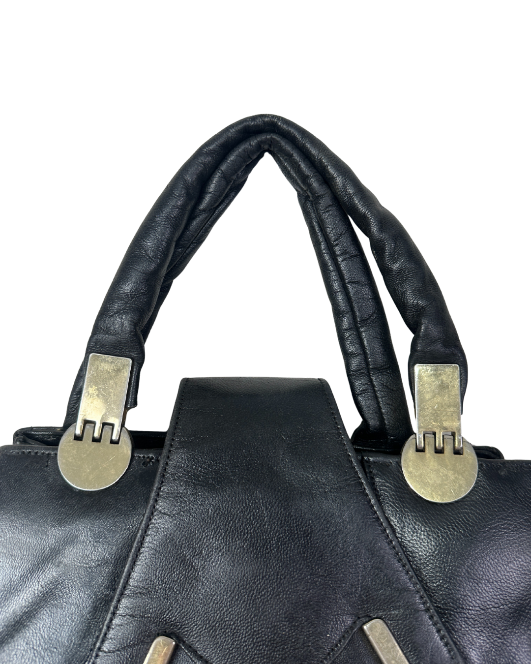 Vintage Black Genuine Leather Handbag with Dual Handles & Shoulder Strap