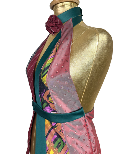 Handmade Upcycled Necktie Halter Vest Top w/ Corset Back & Choker - Medium to XL