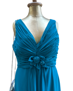 Crystal Breeze Teal Ruched V-Neck Maxi Dress