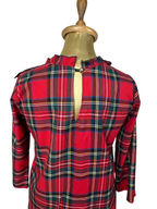 Vintage Red Tartan Plaid Ruffled Blouse - Small