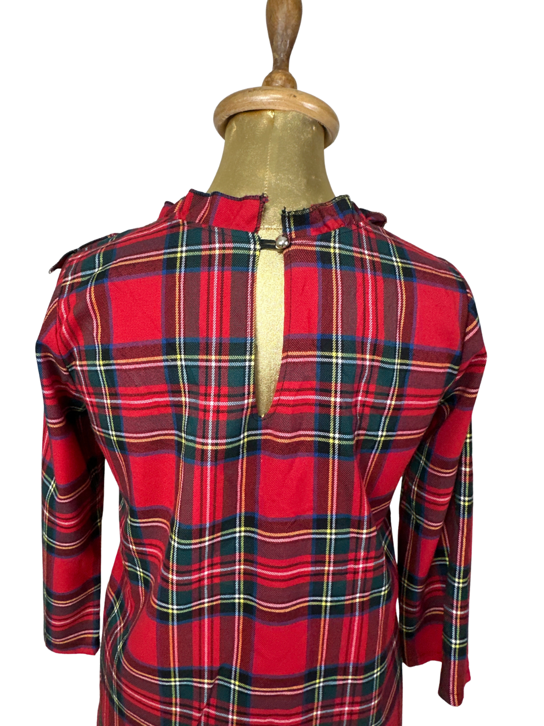 Vintage Red Tartan Plaid Ruffled Blouse - Small