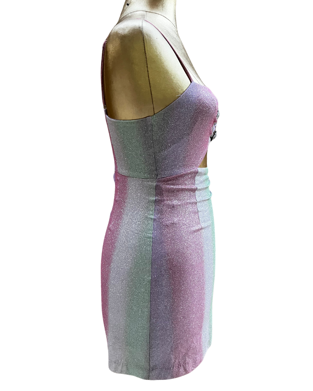 Pomelo Pastel Glitter Cut-Out Mini Dress - Small