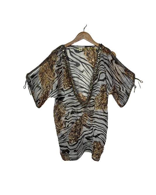 Arden B. Embellished Sheer Leopard Top