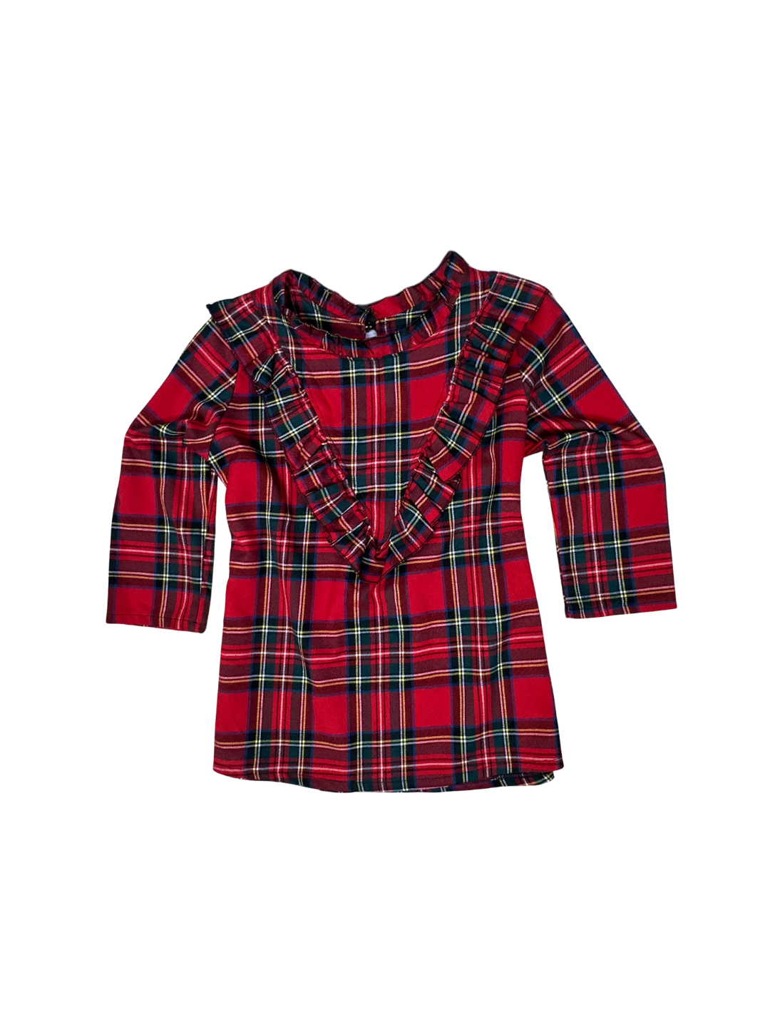 Vintage Red Tartan Plaid Ruffled Blouse - Small