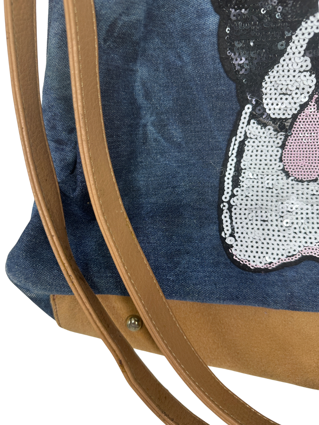 Sequined French Bulldog Large Denim Tote Bag