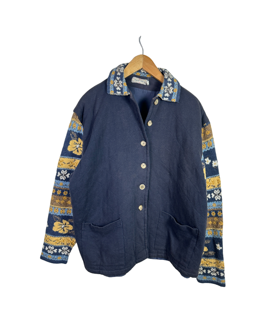 Vintage Marie-Thème Quilted Women's Jacket with Floral Knit Sleeves