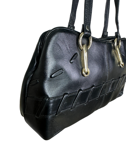 Vintage Black Genuine Leather Shoulder Bag
