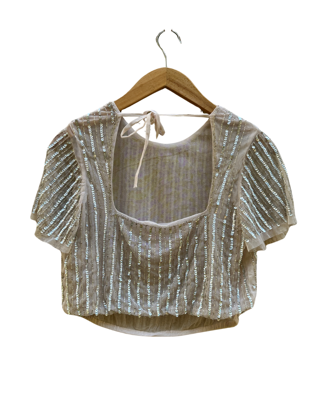 Tulle Sheer Sequinned & Beaded Open Back Crop Top