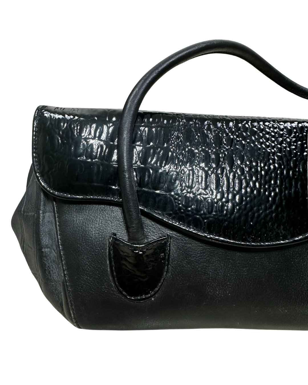 Vintage Genuine Leather Croc-Detail Baguette Bag