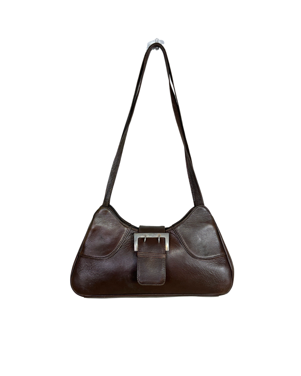 90s Style Chocolate Brown Genuine Leather Baguette Bag