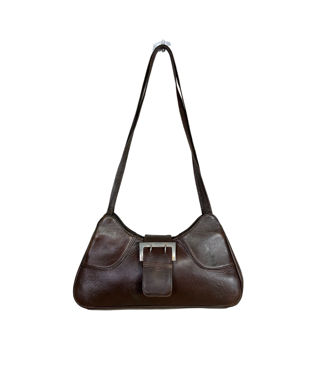 90s Style Chocolate Brown Genuine Leather Baguette Bag