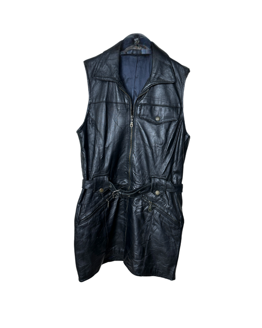 Vintage Long Utility Genuine Leather Vest - Women's Medium