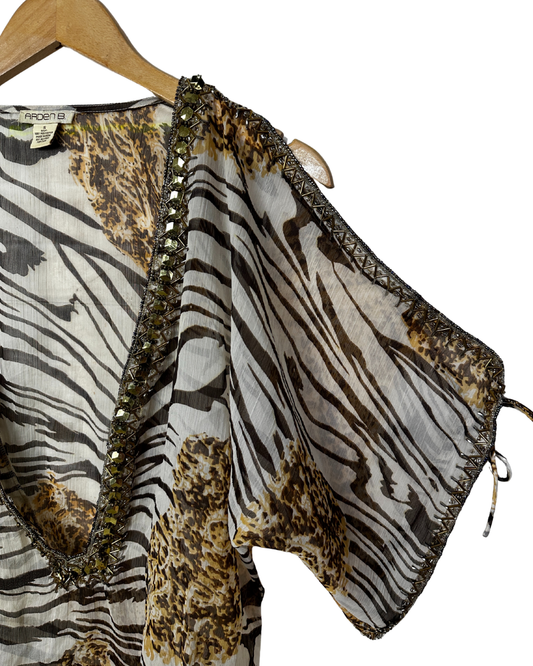 Arden B. Embellished Sheer Leopard Top