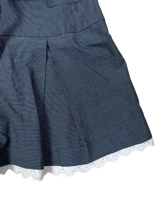 Orsay Striped Pleated Mini Skirt with Waist Tie & Lace Trim