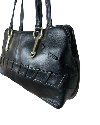Vintage Black Genuine Leather Shoulder Bag
