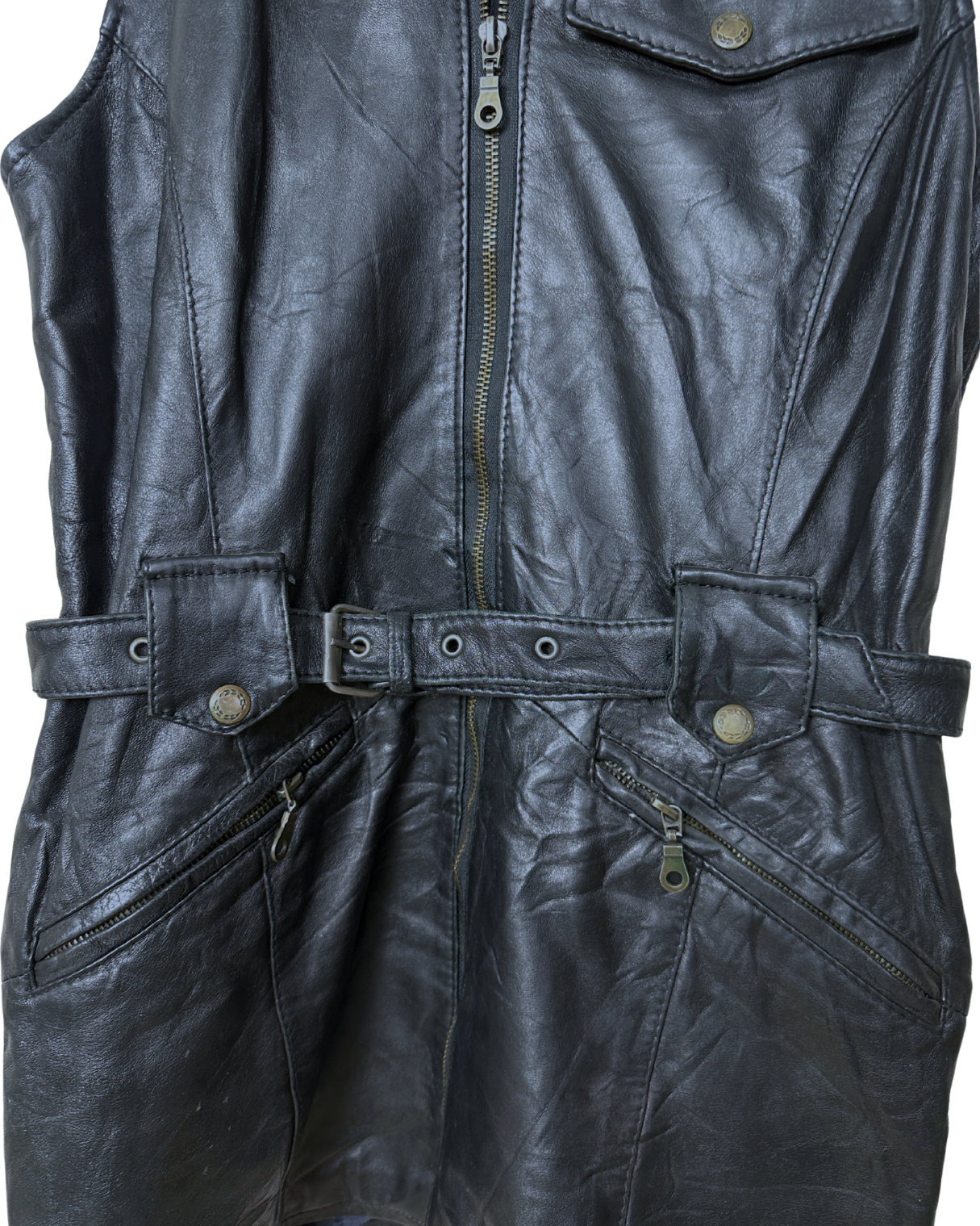 Vintage Long Utility Genuine Leather Vest - Women's Medium