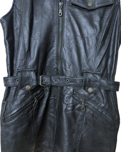 Vintage Long Utility Genuine Leather Vest - Women's Medium