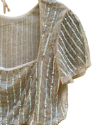 Tulle Sheer Sequinned & Beaded Open Back Crop Top