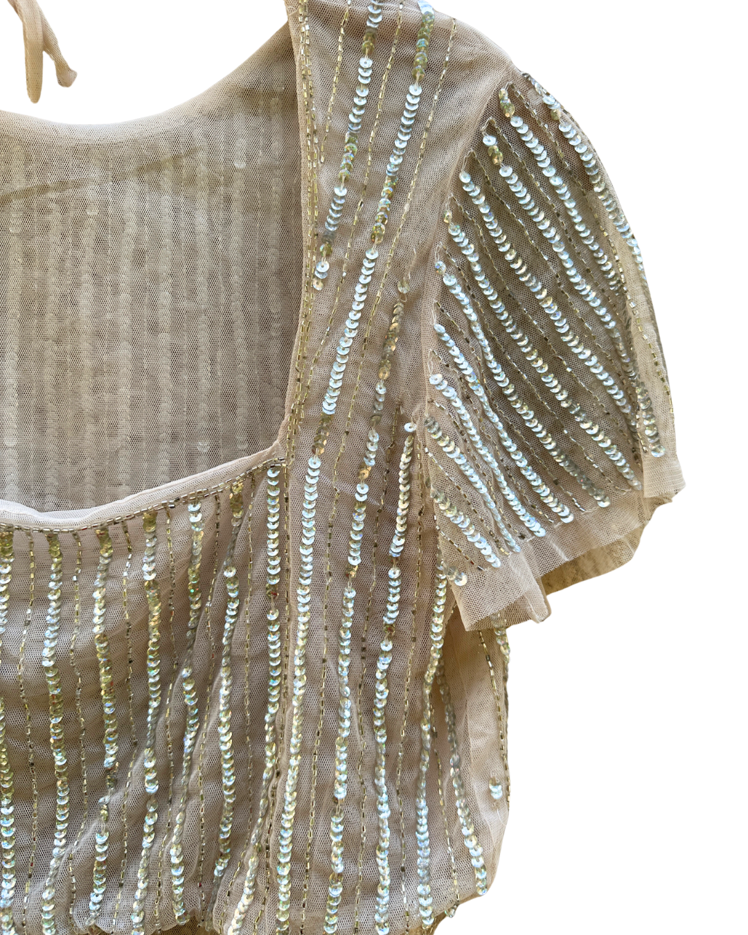 Tulle Sheer Sequinned & Beaded Open Back Crop Top