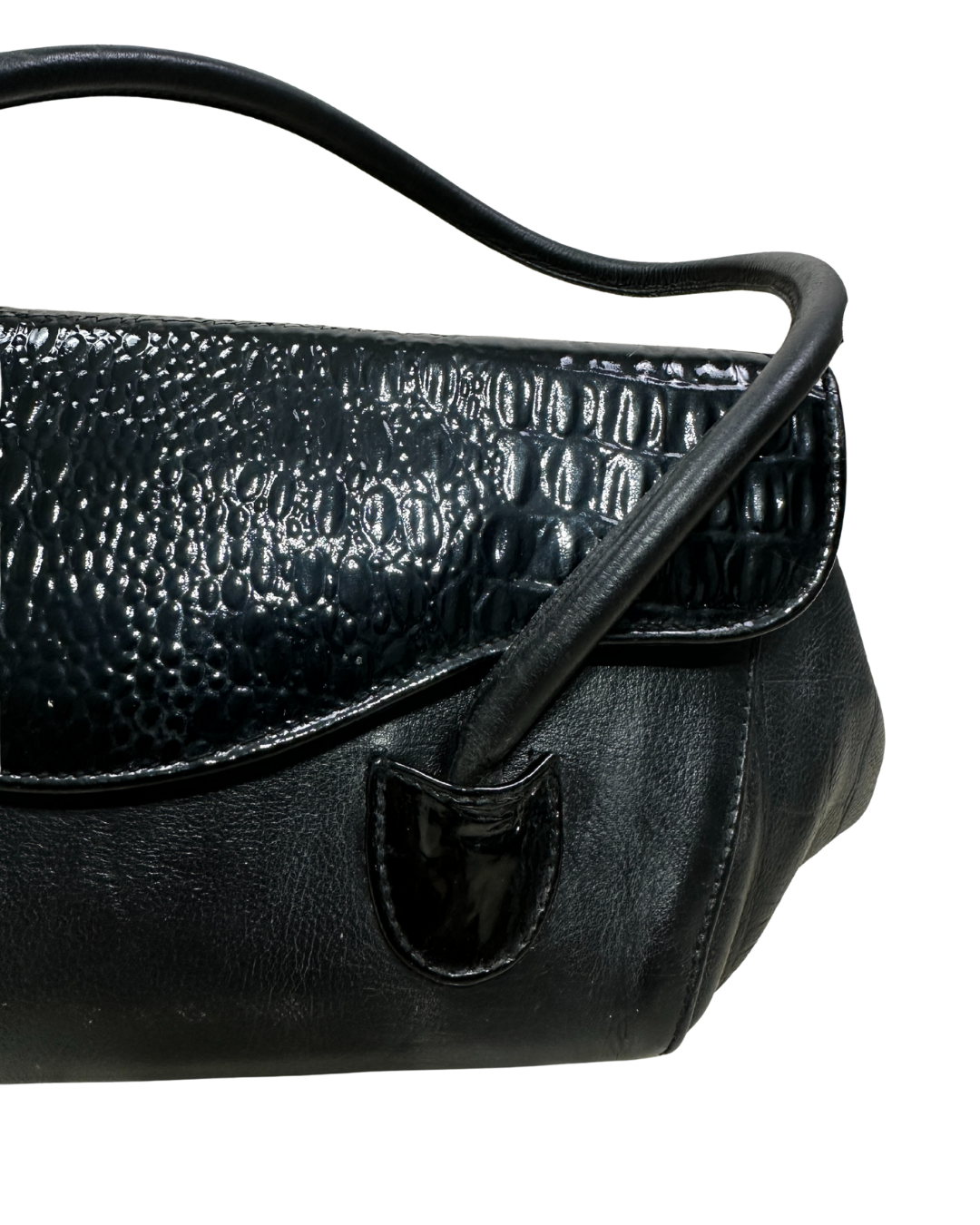 Vintage Genuine Leather Croc-Detail Baguette Bag