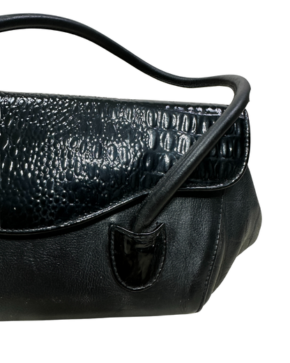 Vintage Genuine Leather Croc-Detail Baguette Bag