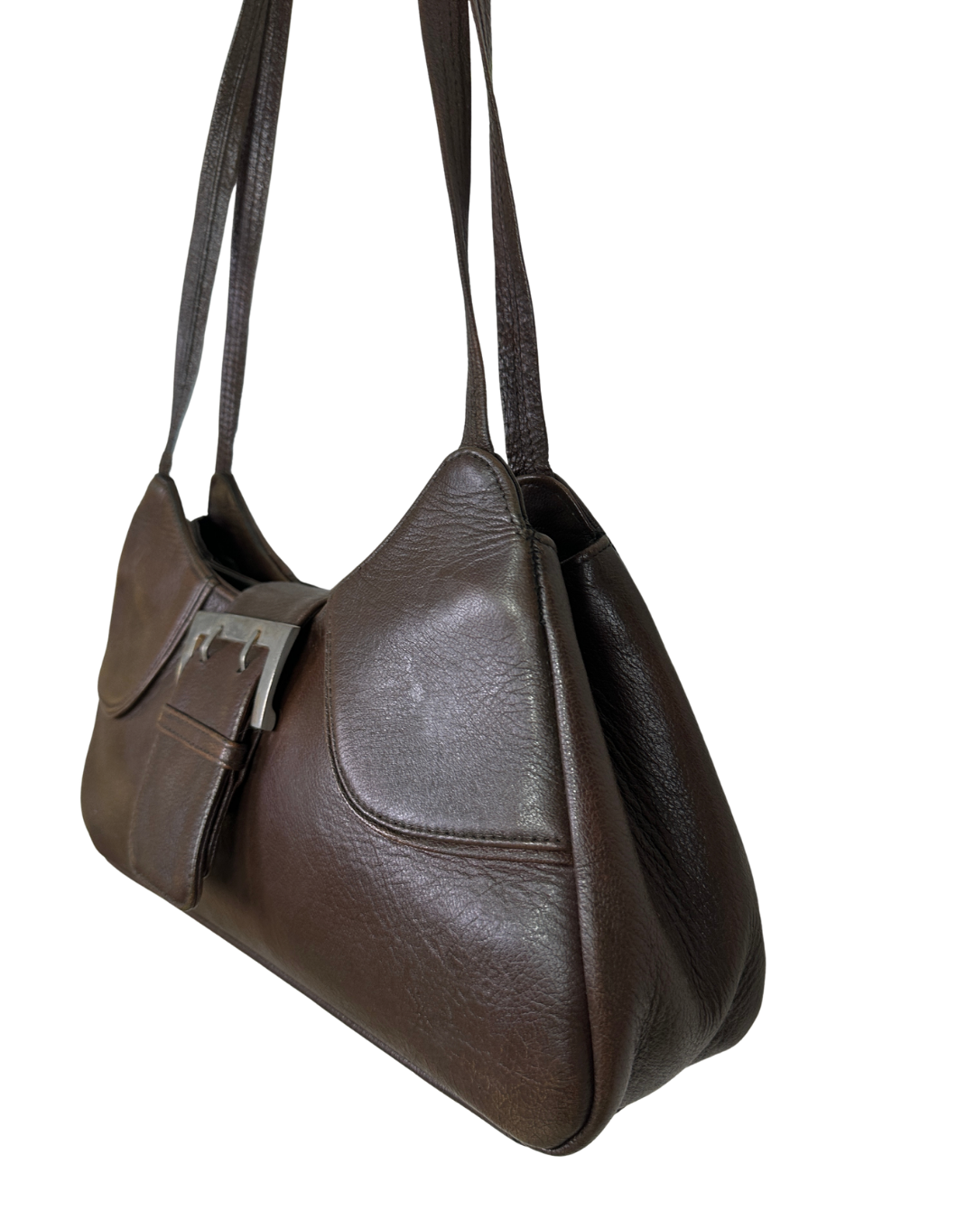 90s Style Chocolate Brown Genuine Leather Baguette Bag