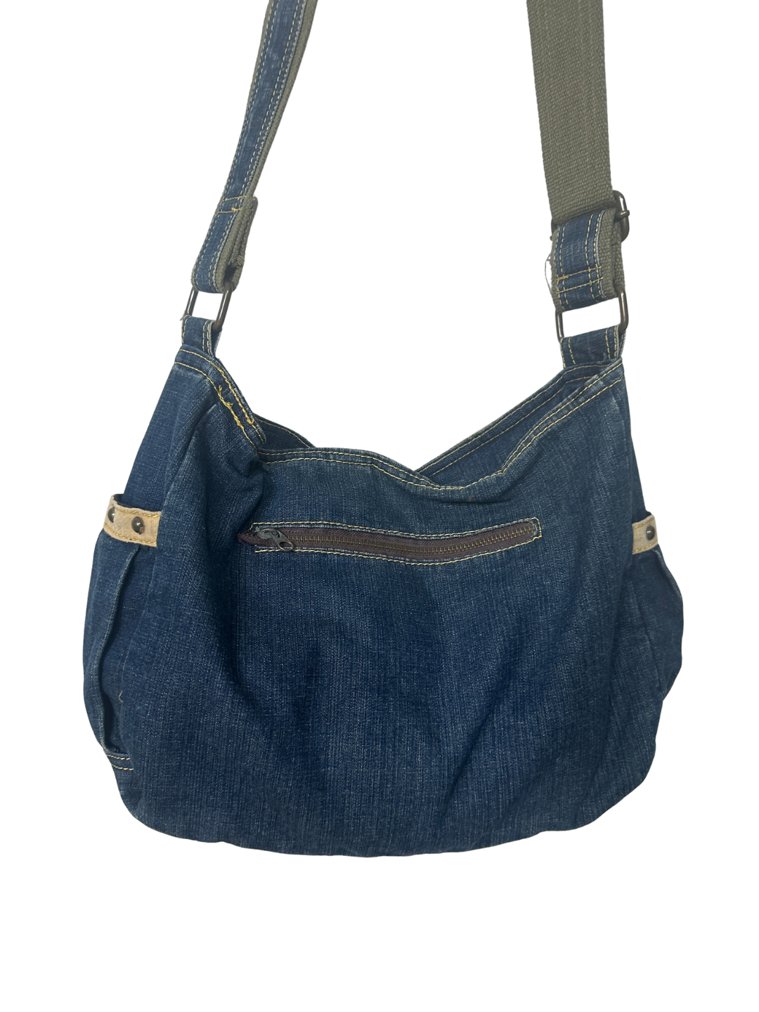 Y2K Grunge Denim Shoulder Bag with Grommet Details