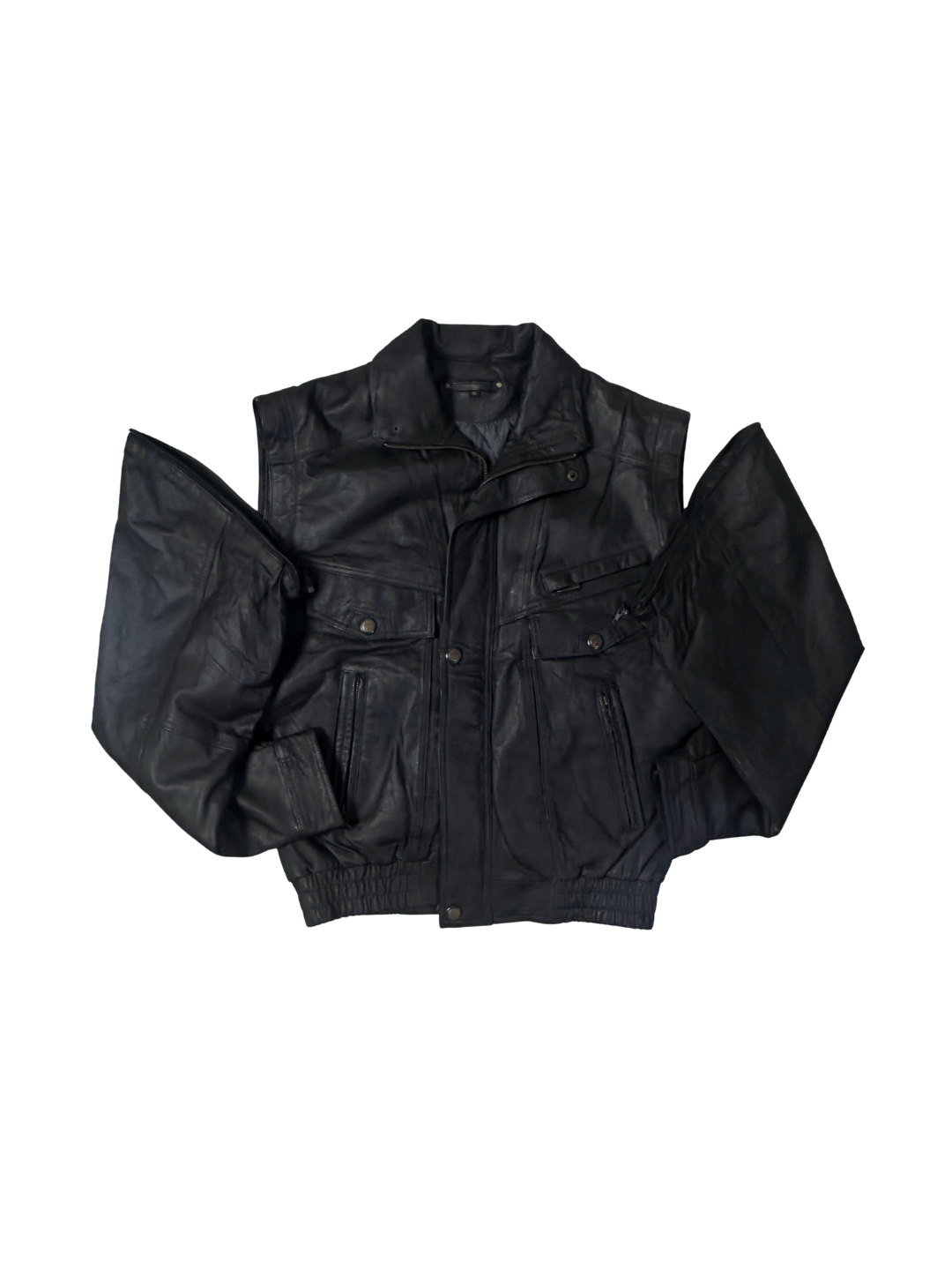 Vintage 80s/90s 2in1 Genuine Lambskin Leather Vest / Jacket with Detachable Sleeves
