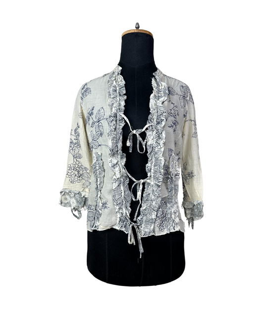 Principles Petite Floral Tie-Front Ruffle Blouse - Small